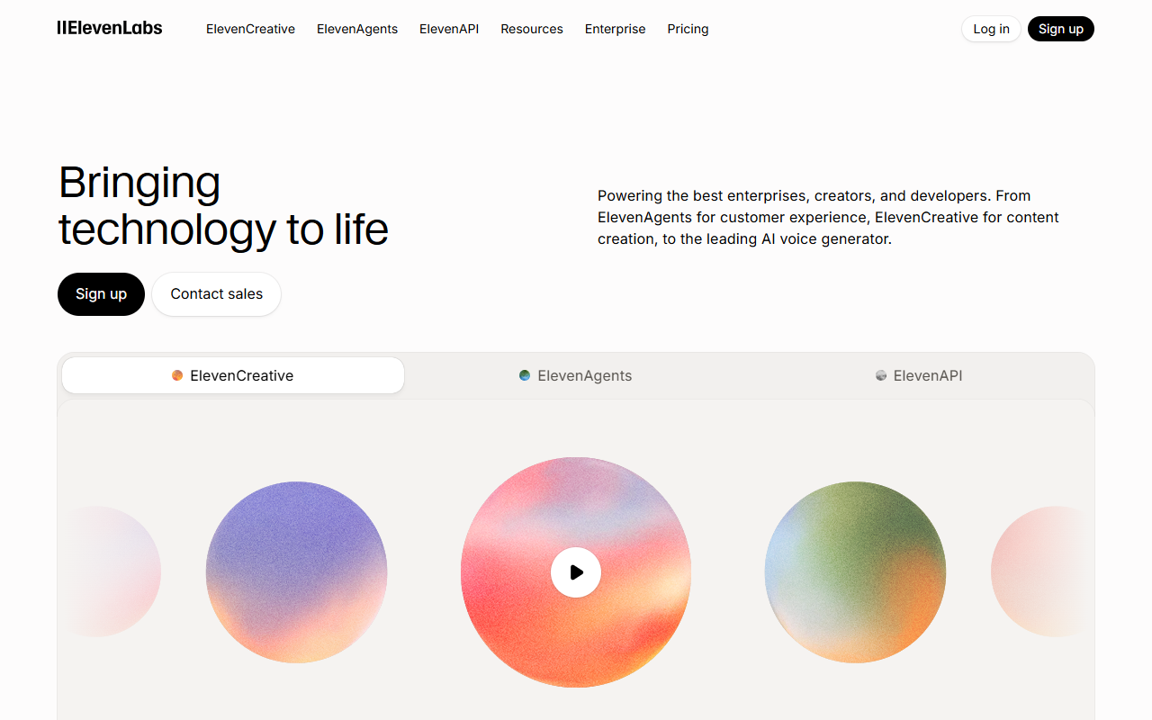 ElevenLabs homepage