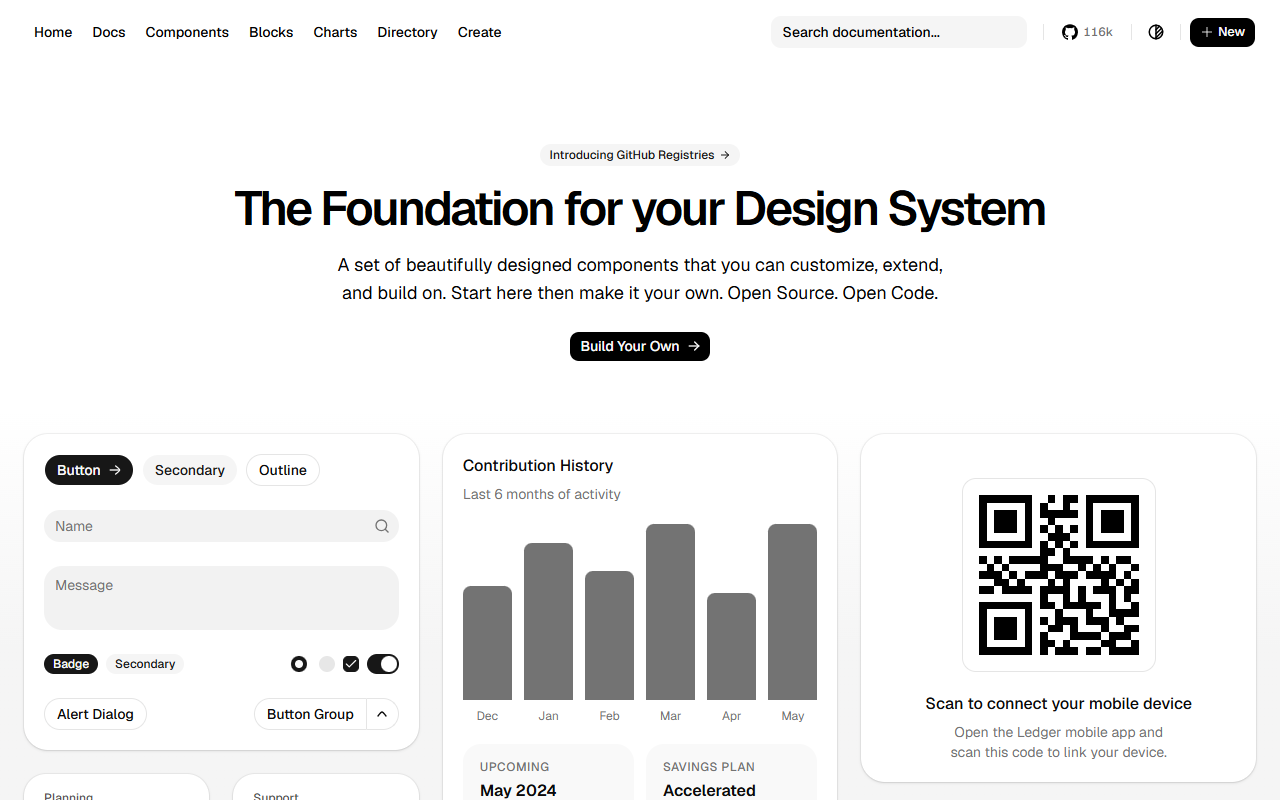 shadcn/ui homepage